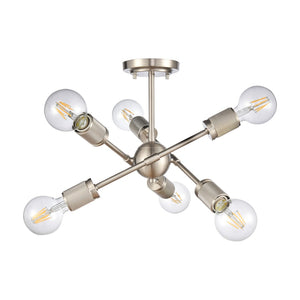 Atlas Module 15" Wide 6-Light Semi Flush Mount - Industrial Midcentury Design in Satin Nickel Finish CL12349-NK