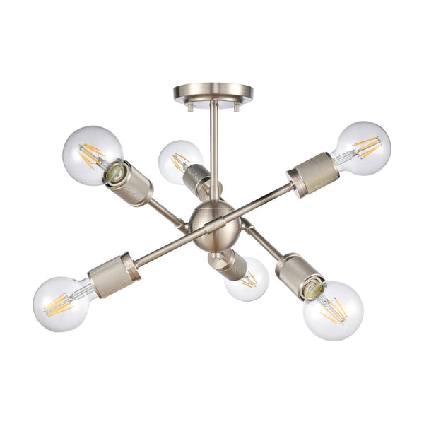 Atlas Module 15" Wide 6-Light Semi Flush Mount - Industrial Midcentury Design in Satin Nickel Finish CL12349-NK