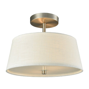 Atlas Morgan 15'' Wide 2-Light Semi Flush Mount - Elegant Linen Shade for Warm, Inviting Illumination Brushed Nickel CL12353-NK