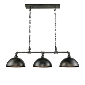 Atlas Mulvaney 49" Wide Rustic-Industrial 3-Light Linear Chandelier - Weathered Black & Gold Finish CL12355-BK