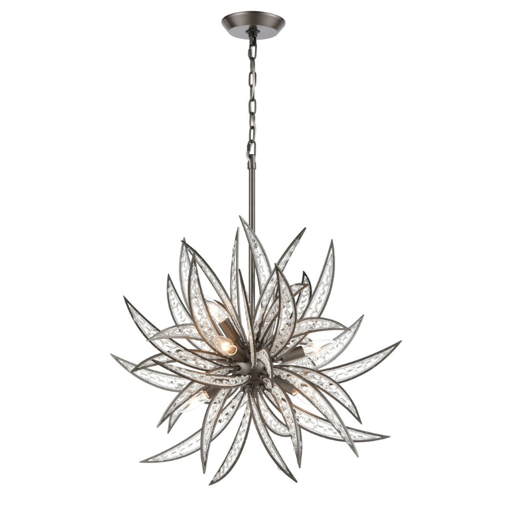 Atlas Naples 8-Light Chandelier - Tropical Elegance with Sculptural Metal Fronds and Crystal Accents Dark Graphite 26'' CL12356-BZ