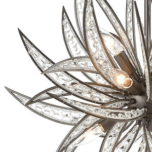 Atlas Naples 8-Light Chandelier - Tropical Elegance with Sculptural Metal Fronds and Crystal Accents Dark Graphite 26'' CL12356-BZ