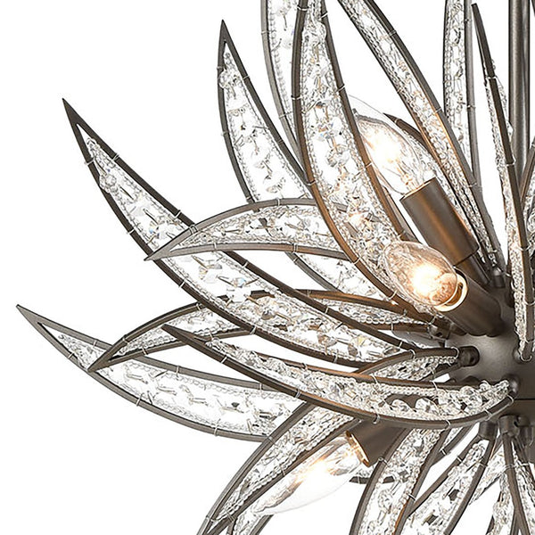 Atlas Naples 8-Light Chandelier - Tropical Elegance with Sculptural Metal Fronds and Crystal Accents Dark Graphite 26'' CL12356-BZ