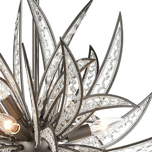 Atlas Naples 8-Light Chandelier - Tropical Elegance with Sculptural Metal Fronds and Crystal Accents Dark Graphite 26'' CL12356-BZ