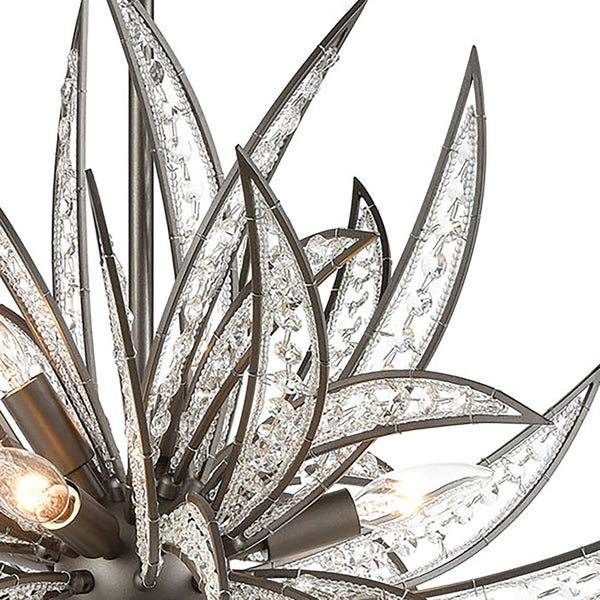 Atlas Naples 8-Light Chandelier - Tropical Elegance with Sculptural Metal Fronds and Crystal Accents Dark Graphite 26'' CL12356-BZ