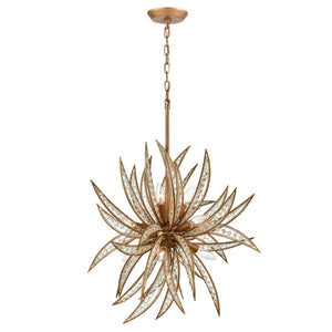 Atlas Naples 8-Light Chandelier - Tropical Elegance with Sculptural Metal Fronds and Crystal Accents Matte Gold 26'' CL12356-GD