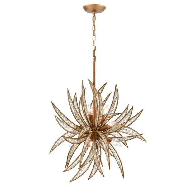 Atlas Naples 8-Light Chandelier - Tropical Elegance with Sculptural Metal Fronds and Crystal Accents Matte Gold 26'' CL12356-GD
