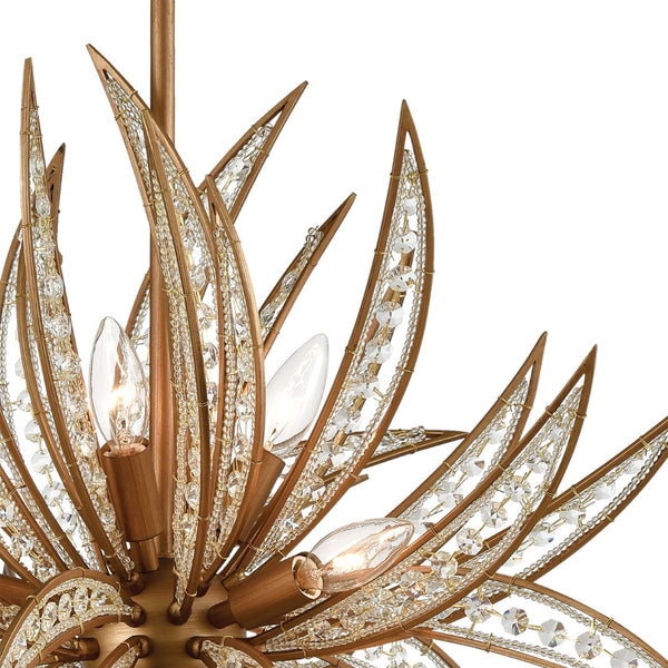 Atlas Naples 8-Light Chandelier - Tropical Elegance with Sculptural Metal Fronds and Crystal Accents Matte Gold 26'' CL12356-GD