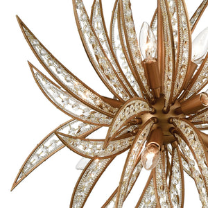 Atlas Naples 8-Light Chandelier - Tropical Elegance with Sculptural Metal Fronds and Crystal Accents Matte Gold 26'' CL12356-GD