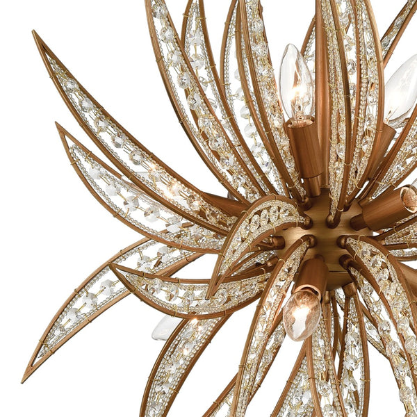 Atlas Naples 8-Light Chandelier - Tropical Elegance with Sculptural Metal Fronds and Crystal Accents Matte Gold 26'' CL12356-GD