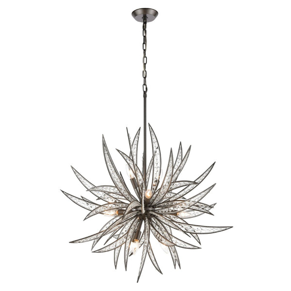 Atlas Naples 8-Light Chandelier - Tropical Elegance with Sculptural Metal Fronds and Crystal Accents Dark Graphite 34'' CL12357-BZ