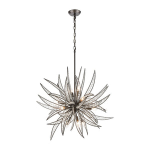 Atlas Naples 8-Light Chandelier - Tropical Elegance with Sculptural Metal Fronds and Crystal Accents Dark Graphite 34'' CL12357-BZ