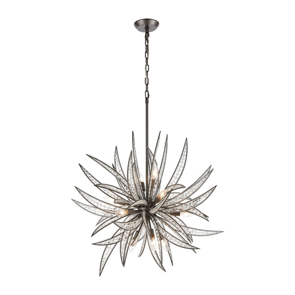 Atlas Naples 8-Light Chandelier - Tropical Elegance with Sculptural Metal Fronds and Crystal Accents Dark Graphite 34'' CL12357-BZ