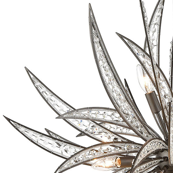 Atlas Naples 8-Light Chandelier - Tropical Elegance with Sculptural Metal Fronds and Crystal Accents Dark Graphite 34'' CL12357-BZ