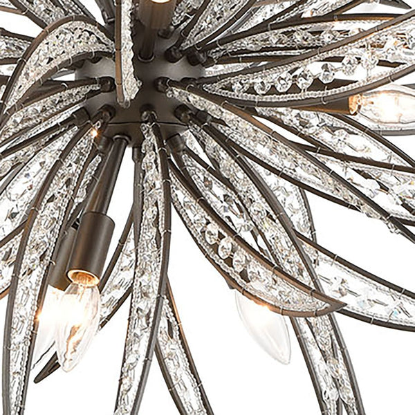 Atlas Naples 8-Light Chandelier - Tropical Elegance with Sculptural Metal Fronds and Crystal Accents Dark Graphite 34'' CL12357-BZ