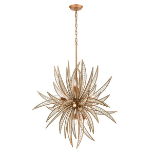 Atlas Naples 8-Light Chandelier - Tropical Elegance with Sculptural Metal Fronds and Crystal Accents Matte Gold 34'' CL12357-GD
