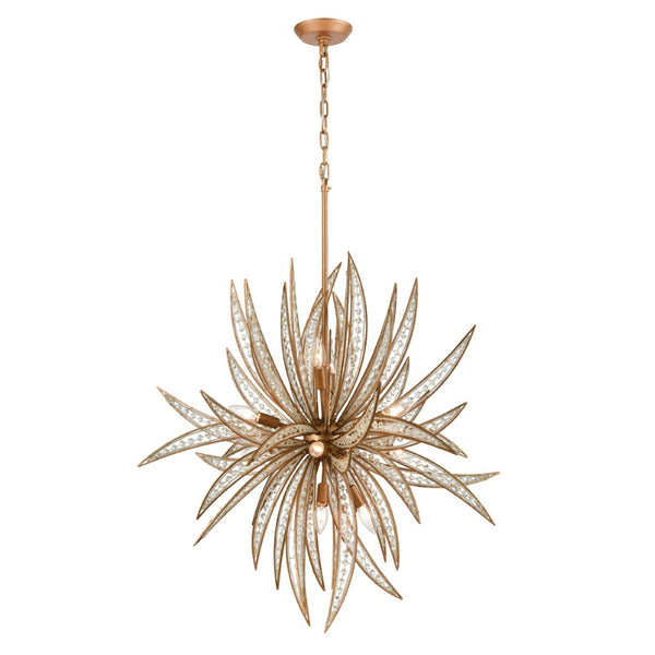 Atlas Naples 8-Light Chandelier - Tropical Elegance with Sculptural Metal Fronds and Crystal Accents Matte Gold 34'' CL12357-GD