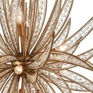 Atlas Naples 8-Light Chandelier - Tropical Elegance with Sculptural Metal Fronds and Crystal Accents Matte Gold 34'' CL12357-GD