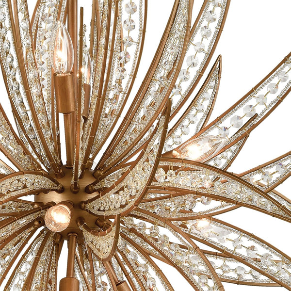 Atlas Naples 8-Light Chandelier - Tropical Elegance with Sculptural Metal Fronds and Crystal Accents Matte Gold 34'' CL12357-GD