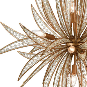 Atlas Naples 8-Light Chandelier - Tropical Elegance with Sculptural Metal Fronds and Crystal Accents Matte Gold 34'' CL12357-GD