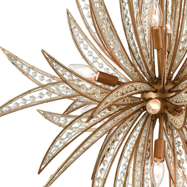 Atlas Naples 8-Light Chandelier - Tropical Elegance with Sculptural Metal Fronds and Crystal Accents Matte Gold 34'' CL12357-GD