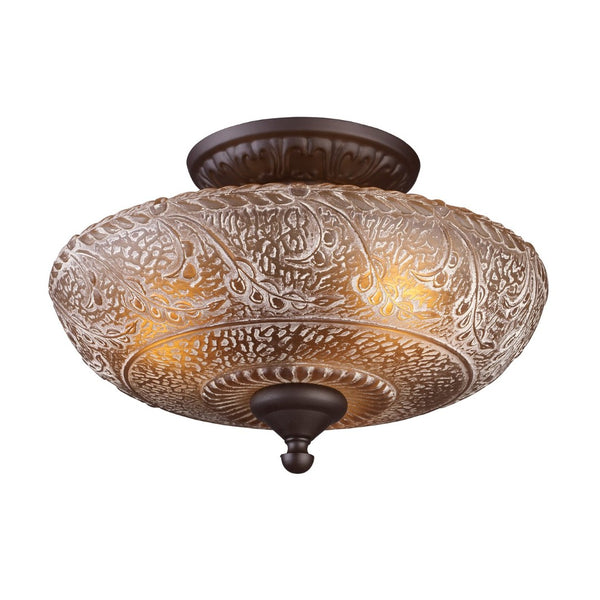 Atlas Norwich 14'' Wide 3-Light Semi Flush Mount - Classic Oiled Bronze with Warm Amber Glass Illumination CL12362-BZ
