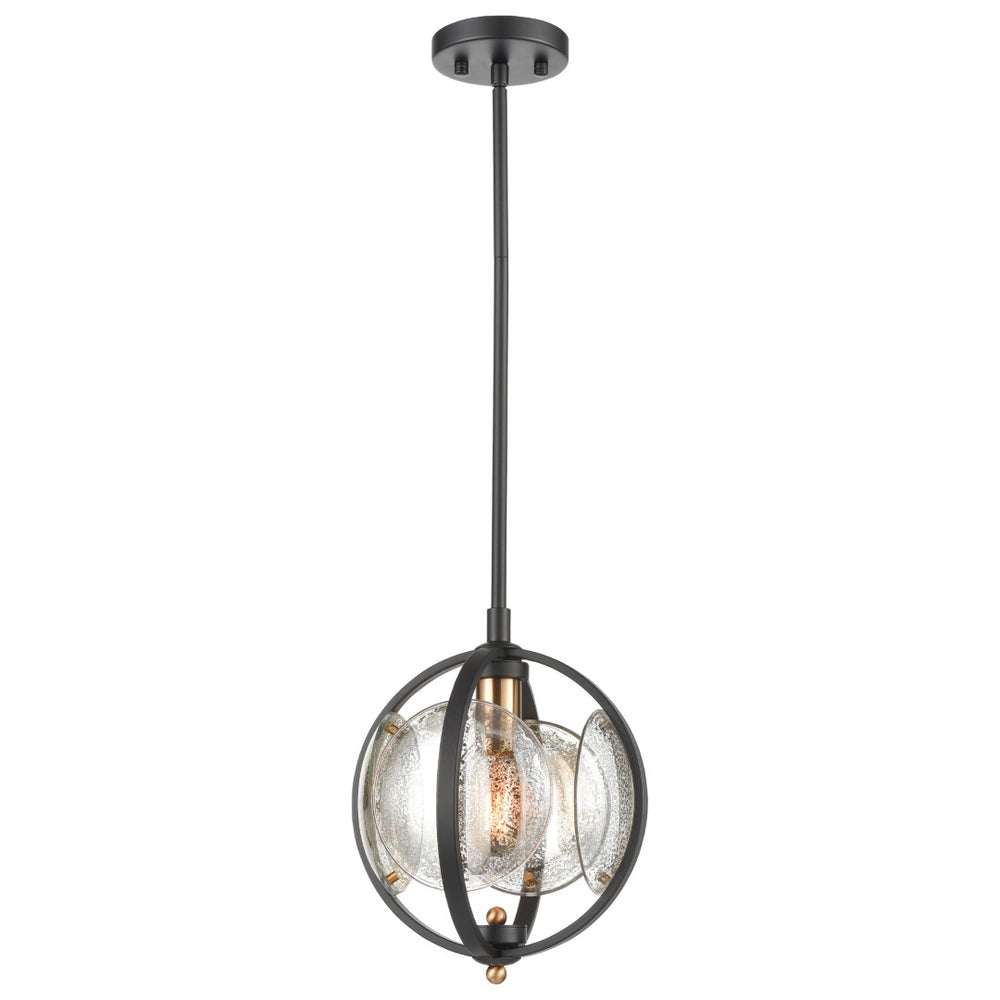 Atlas Oriah 10" Wide Mini Pendant Light - Modern Matte Black with Mercury Glass & Satin Brass Accents CL12366-BK