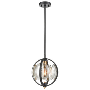 Atlas Oriah 10" Wide Mini Pendant Light - Modern Matte Black with Mercury Glass & Satin Brass Accents CL12366-BK
