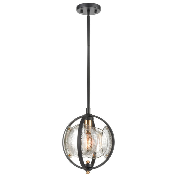 Atlas Oriah 10" Wide Mini Pendant Light - Modern Matte Black with Mercury Glass & Satin Brass Accents CL12366-BK
