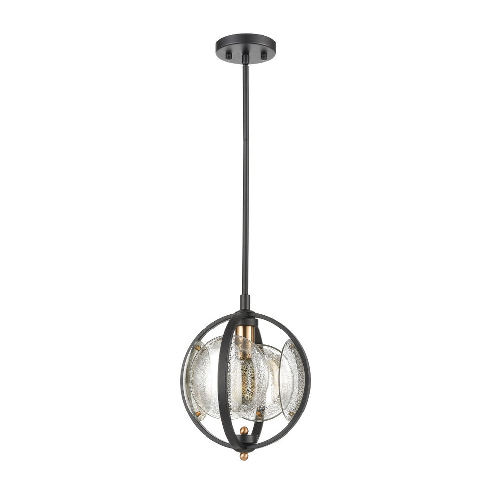 Atlas Oriah 10" Wide Mini Pendant Light - Modern Matte Black with Mercury Glass & Satin Brass Accents CL12366-BK