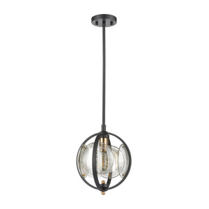 Atlas Oriah 10" Wide Mini Pendant Light - Modern Matte Black with Mercury Glass & Satin Brass Accents CL12366-BK