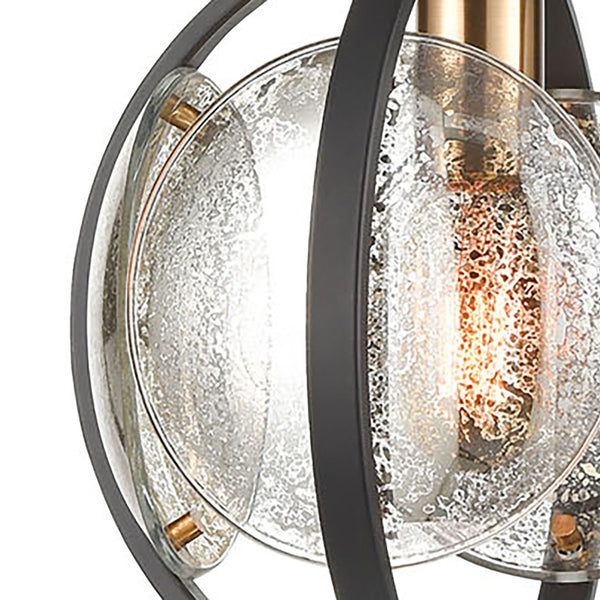 Atlas Oriah 10" Wide Mini Pendant Light - Modern Matte Black with Mercury Glass & Satin Brass Accents CL12366-BK