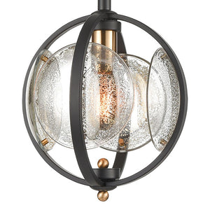 Atlas Oriah 10" Wide Mini Pendant Light - Modern Matte Black with Mercury Glass & Satin Brass Accents CL12366-BK
