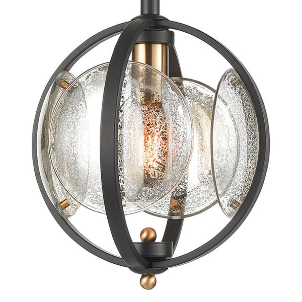 Atlas Oriah 10" Wide Mini Pendant Light - Modern Matte Black with Mercury Glass & Satin Brass Accents CL12366-BK