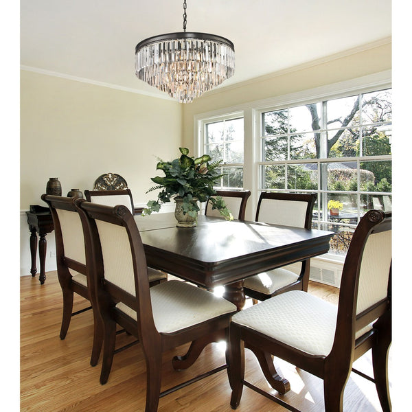 Atlas Palacial Crystal Cascade Chandelier - Elegant 6-Light Fixture for Modern Dining Rooms & Foyers Oil Rubbed Bronze 24'' CL12368-BZ