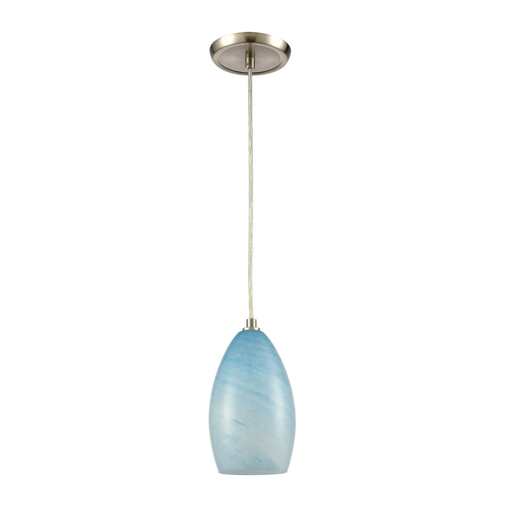Atlas Planetario 5'' Wide 1-Light Mini Pendant - Sky-Blue Glass Shade with Satin Nickel Finish for Elegance CL12377-BL1