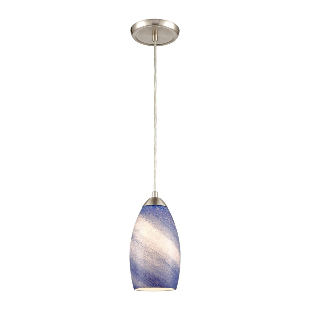 Atlas Planetario 5" Wide Mini Pendant Light - Organic Blue Glass Shade & Satin Nickel Hardware Elegance CL12377-BL2