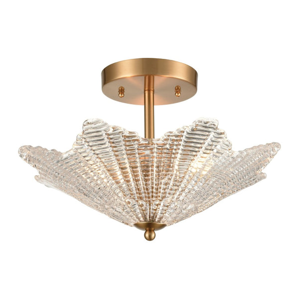 Atlas Radiance Semi Flush Mount Ceiling Light - Art Deco Clear Glass Shade for Modern Indoor Spaces Satin Brass 16'' CL12386-BS