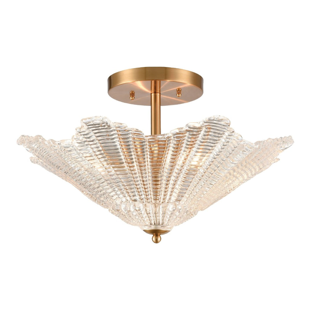 Atlas Radiance Semi Flush Mount Ceiling Light - Art Deco Clear Glass Shade for Modern Indoor Spaces Satin Brass 20'' CL12387-BS