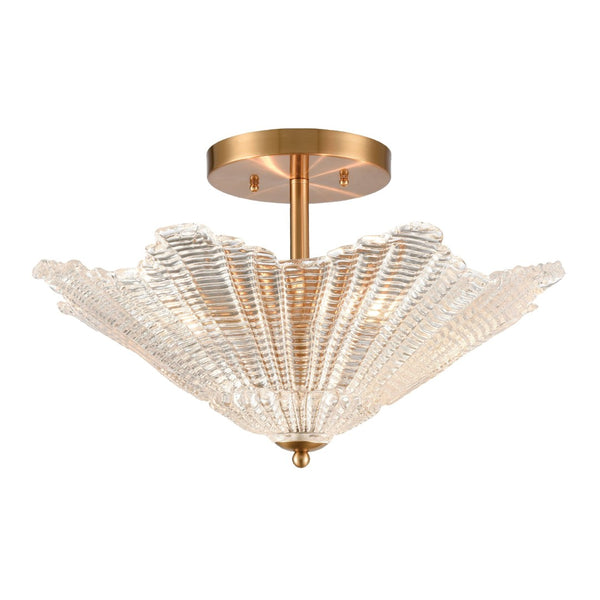 Atlas Radiance Semi Flush Mount Ceiling Light - Art Deco Clear Glass Shade for Modern Indoor Spaces Satin Brass 20'' CL12387-BS