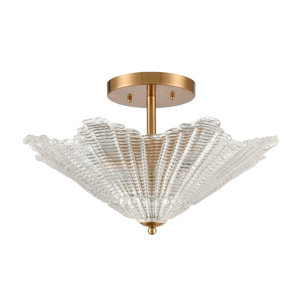 Atlas Radiance Semi Flush Mount Ceiling Light - Art Deco Clear Glass Shade for Modern Indoor Spaces Satin Brass 20'' CL12387-BS