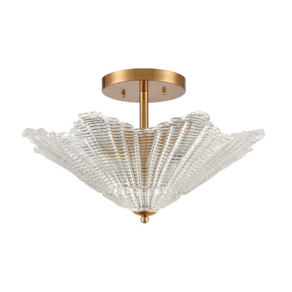 Atlas Radiance Semi Flush Mount Ceiling Light - Art Deco Clear Glass Shade for Modern Indoor Spaces Satin Brass 20'' CL12387-BS