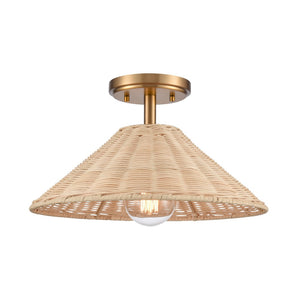 Atlas Rydell 14'' Wide 1-Light Semi Flush Mount - Modern Design for Coastal and Contemporary Spaces Brushed Gold and Rattan CL12419-GD