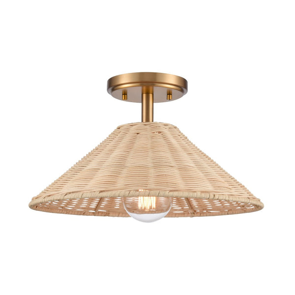 Atlas Rydell 14'' Wide 1-Light Semi Flush Mount - Modern Design for Coastal and Contemporary Spaces Brushed Gold and Rattan CL12419-GD