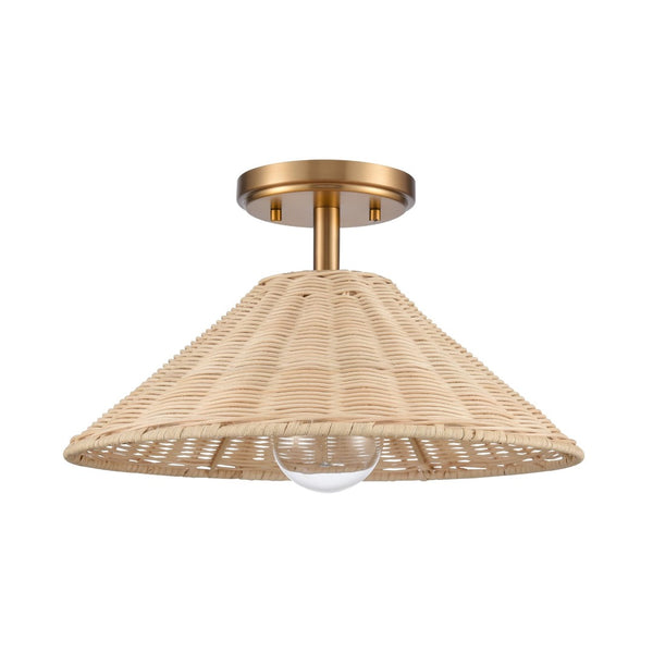 Atlas Rydell 14'' Wide 1-Light Semi Flush Mount - Modern Design for Coastal and Contemporary Spaces Brushed Gold and Rattan CL12419-GD