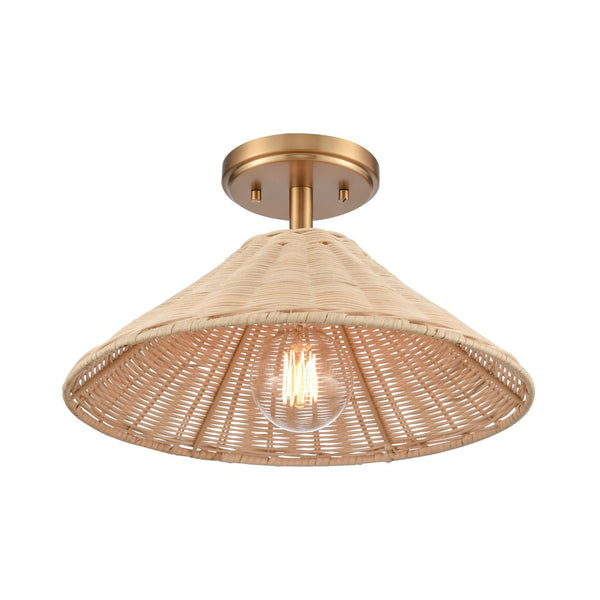 Atlas Rydell 14'' Wide 1-Light Semi Flush Mount - Modern Design for Coastal and Contemporary Spaces Brushed Gold and Rattan CL12419-GD