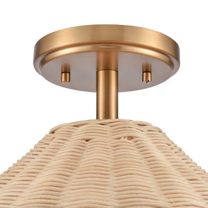 Atlas Rydell 14'' Wide 1-Light Semi Flush Mount - Modern Design for Coastal and Contemporary Spaces Brushed Gold and Rattan CL12419-GD