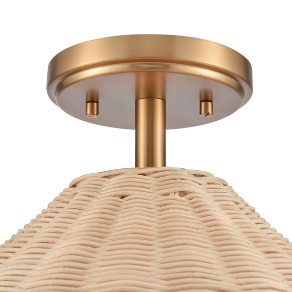 Atlas Rydell 14'' Wide 1-Light Semi Flush Mount - Modern Design for Coastal and Contemporary Spaces Brushed Gold and Rattan CL12419-GD