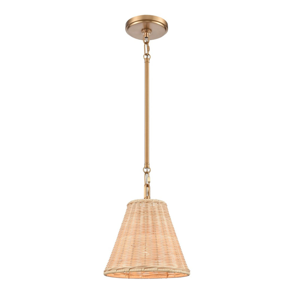 Atlas Rydell 9'' Wide Mini Pendant Light - Stylish Angled Shade for Cozy Illumination in Any Space Brushed Gold and Rattan CL12420-GD