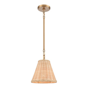 Atlas Rydell 9'' Wide Mini Pendant Light - Stylish Angled Shade for Cozy Illumination in Any Space Brushed Gold and Rattan CL12420-GD